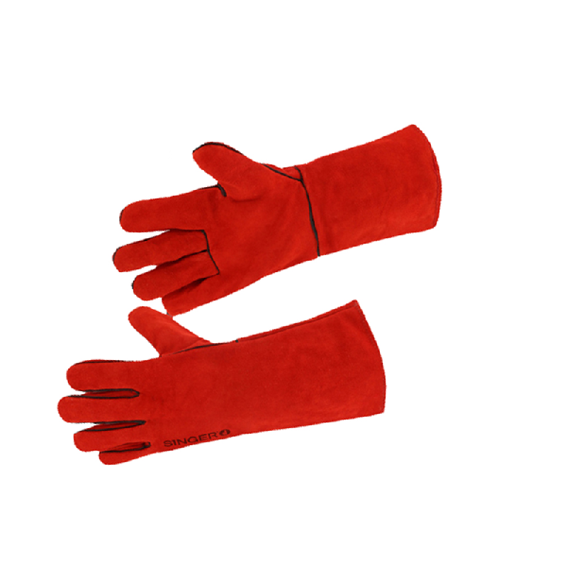 Paire de gants de soudeur anti-chaleur en croûte bovin - doublé coton rouge - Référence RDSGANTR_0