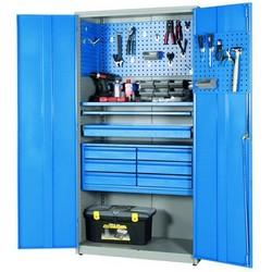 Armoire d'atelier à outils - Tôle robuste - Verrouillable - Dimensions 1020x540x2000 mm - Bleu et gris_0