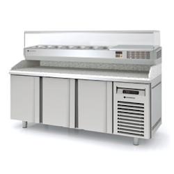 CORECO Meuble A Pizzas - -2/+8 - 3 Portes - 2020X600X850 - Interieur Et Exterieur Aisi 304 - Dessus Granit Avec Dosseret MR60-200-P - Acier inoxydable_0