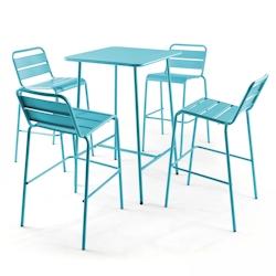 Oviala Business Ensemble table de bar et 4 chaises hautes en métal bleu   - Oviala - bleu acier 106200_0