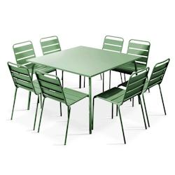 Oviala Business Ensemble table de terrasse et 8 chaises en métal vert cactus - vert acier 106048_0