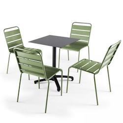 Oviala Business Ensemble table de terrasse stratifié noir et 4 chaises vert cactus - Oviala - vert métal 108204_0