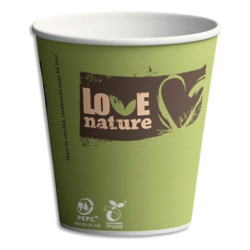 GOBELETS SBIO6 LOVE NATURE EN CARTON - 15 CL - H8 CM, D7,03 CM - COLORIS ASSORTIS - SACHET DE 100