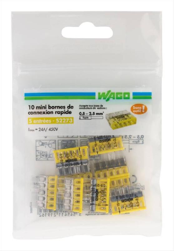 Lot de 10 minibornes automatiques WAGO - 2,5 mm² pour câble rigide - Réf. S2273_0