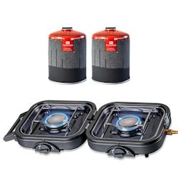 Réchaud gaz 2 feux 4600W pliable + 2 Cartouches de gaz KEMPER - noir 3701599315199_0