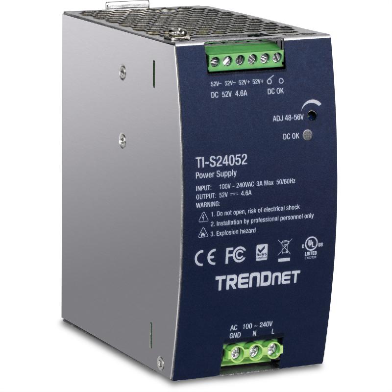 TRENDnet TI-S24052 Alimentation électrique rail DIN 240W, 52V DC, 4,61A AC vers DC avec fonction PFC_0