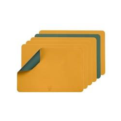 Bjorn Set de table rectangulaire réversible - 6 pièces - Cuir recyclé jaune moutarde et vert sapin - multicolore 3701488308349_0
