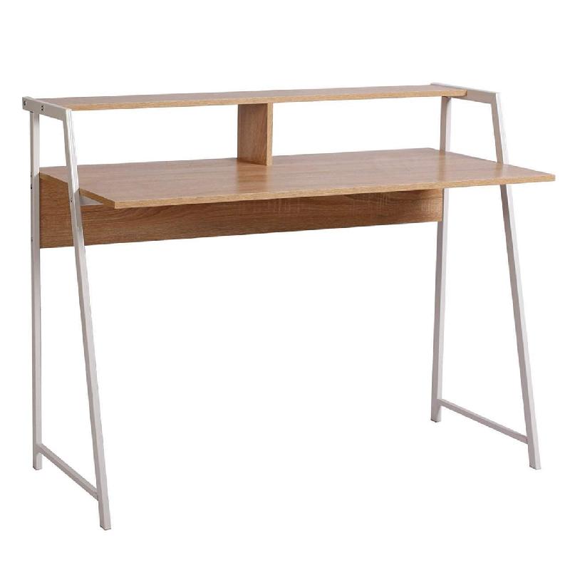 BUREAU ADULTE TABLE DE TRAVAIL AVEC ÉTAGÈRE 112 CM COULEUR CHÊNE 19_0000540_0