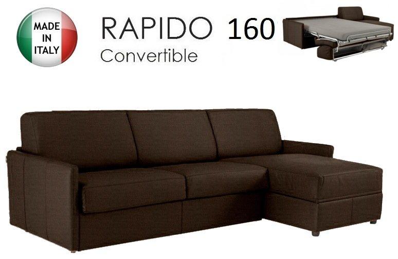 Canapé d'angle Sun convertible 160 cm - Matelas Excellence 16 cm - Tissu tweed marron_0