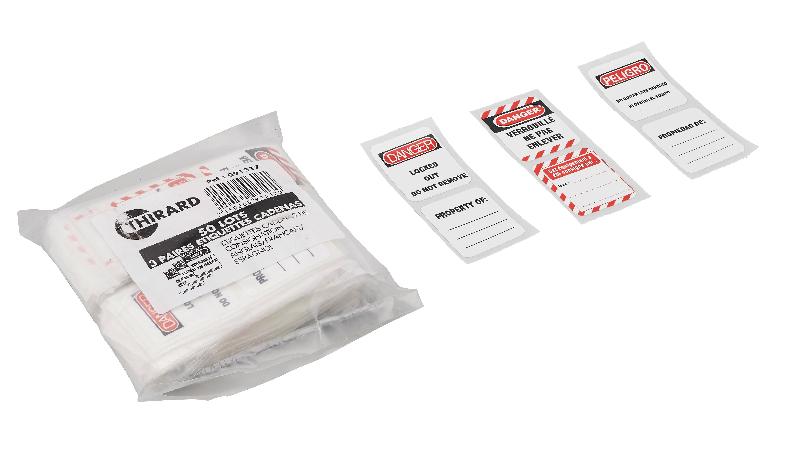 Lot d'étiquettes de sécurité pour 50 cadenas - FR/GB/ES - Marque THIRARD_0