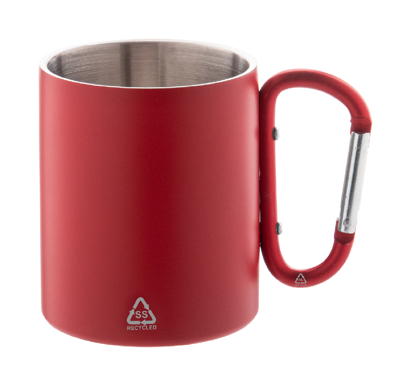 Mug thermos - double paroi en acier inoxydable recyclé - poignée mousqueton - 300 ml_0