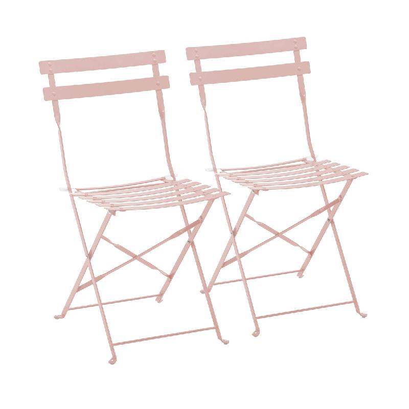 Oviala Business Lot de 2 chaises pliantes en acier rose poudré - rose acier 115200_0