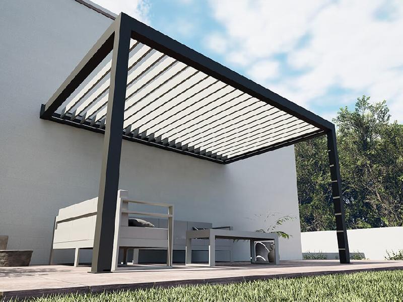 Pergola Bioclimatique Aluminium S3 Adossée Lames Orientables Perpendiculaires Électrique (Motorisation Vérin) Sur Mesure Référence: Bioclimatique S3 Perpendiculaire_0