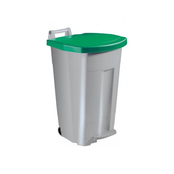 Poubelle mobile à pédale 90 litres - corps gris - couvercle vert - tri sélectif - marque Rossignol_0