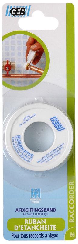 Ruban téflon GEB - épaisseur 0.075 mm - largeur 12 mm - longueur 12 m_0