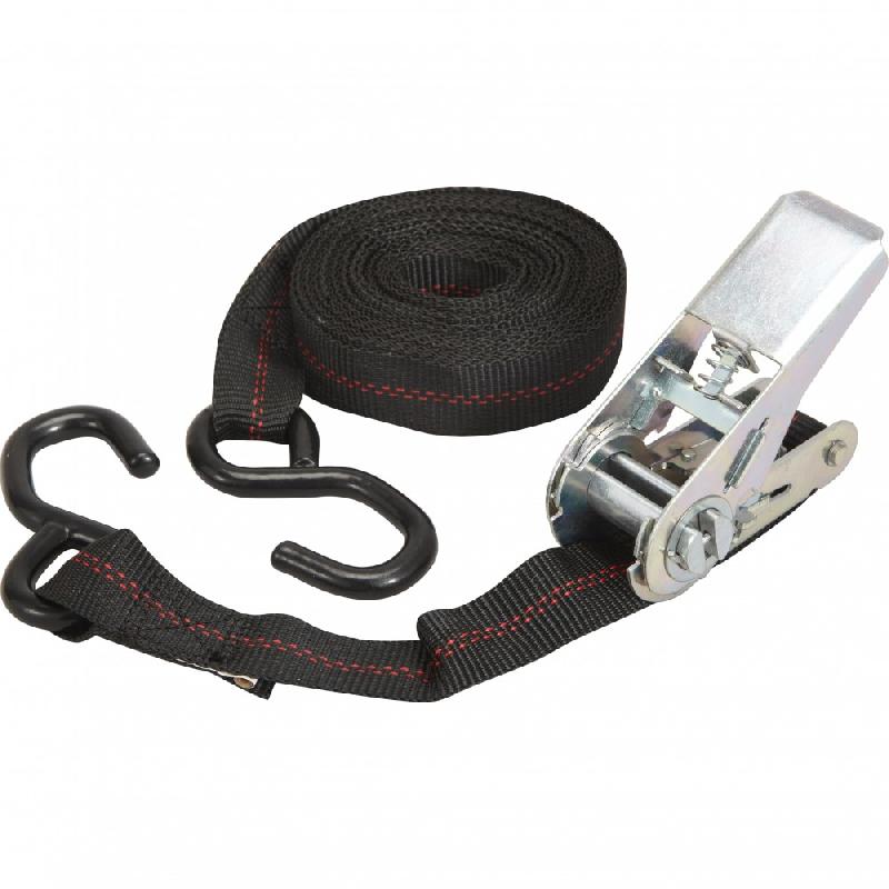 Sangle d'arrimage avec tendeur à cliquet et crochet - 5 m x 25 mm - Charge utile 125 kg - Polypropylène_0