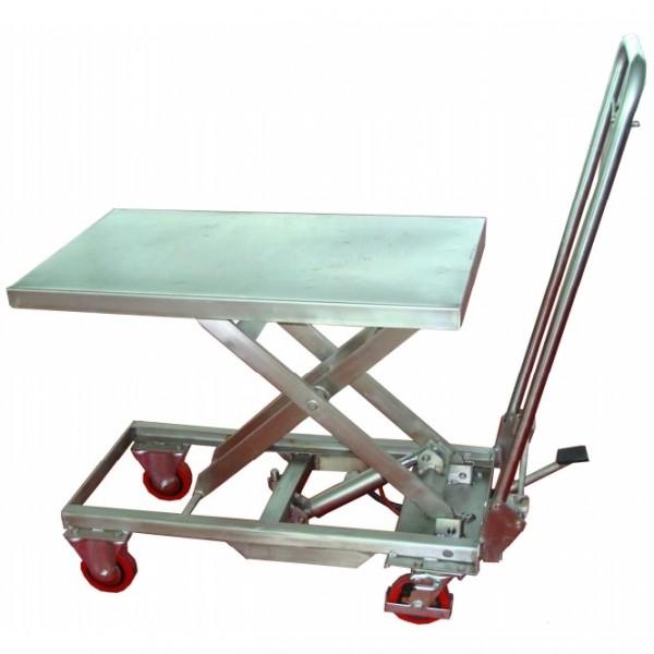 Table élévatrice manuelle en inox 304 - Capacité de charge 100 kilos - Modèle économique pour milieux agroalimentaires et pharmaceutiques_0