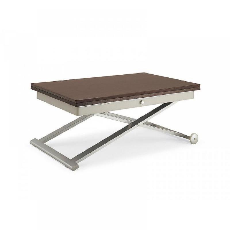 Table basse relevable et extensible Flexy - bois wengé et acier satiné - piétement croisé avec roues_0