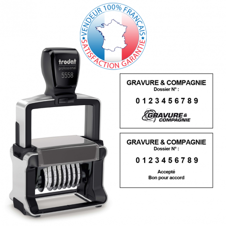 Tampon numéroteur TRODAT METAL LINE 5558PL - 2 + 2 lignes - Empreinte 56 x 33 mm offerte - Réf : 005-trodat-metal-line-5558pl_0