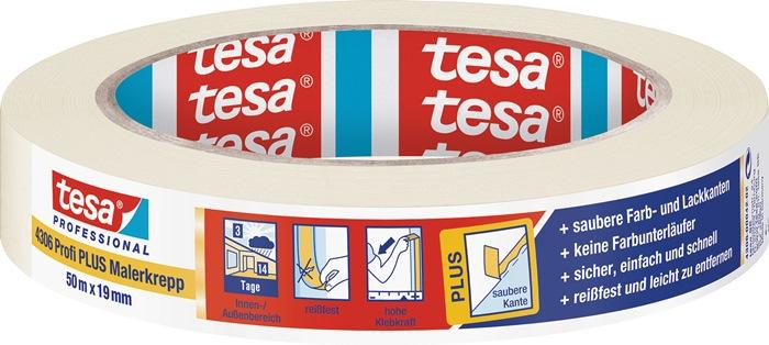 Bande de crêpon de peintre 4306 Profi PLUS légèrement crêpé beige clair longueur 50 m largeur 19 mm rouleau TESA_0
