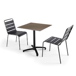 Oviala Business Ensemble table de jardin stratifié taupe et 2 chaises grises - Oviala - gris métal 110091_0