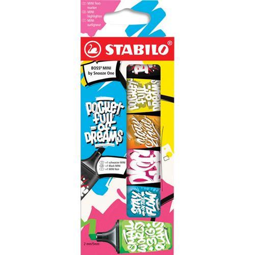 ETUI CARTON DE 6 SURLIGNEURS STABILO BOSS MINI BY SNOOZE ONE - POINTE BISEAUTEE - COLORIS ASSORTIS