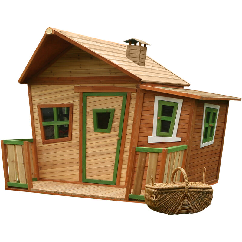 AXI - LISA MAISON ENFANT EN BOIS FSC MAISON DE JEUX POUR L'EXTÉRIEUR / JARDIN EN MARRON & VERT MAISONNETTE / CABANE DE JEU AVEC DES FENÊTRES ET