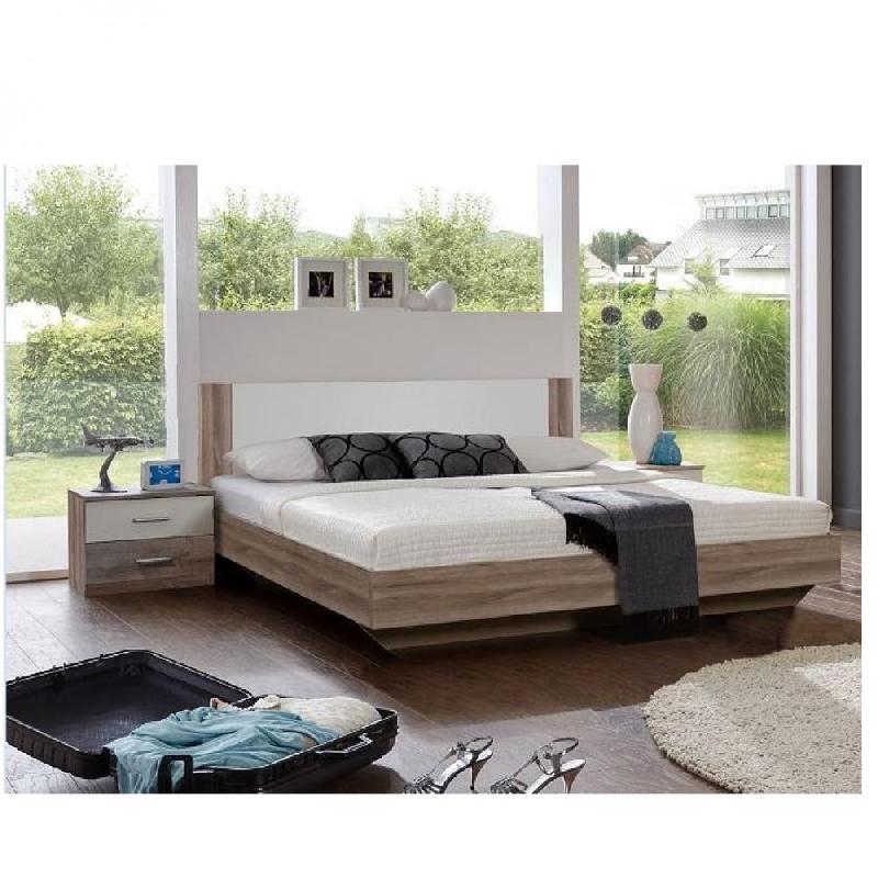 Lit design EVA - Couchage 140 x 190 cm - Chêne châtaigne avec rechampis blancs - Élégance et confort_0