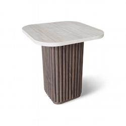Now's Home - Table D'appoint Carre Effet Travertin Naturel/ Noyer 40x40x40cm Esther - 3256390252186_0