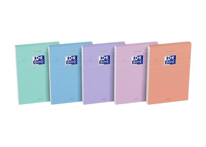 Oxford Lot de 10 Bloc Smart agrafé A7, 160p./80 feuilles 90g/m², quadrillé 5x5, coloris pastels assortis (5) - 3020120231181_0