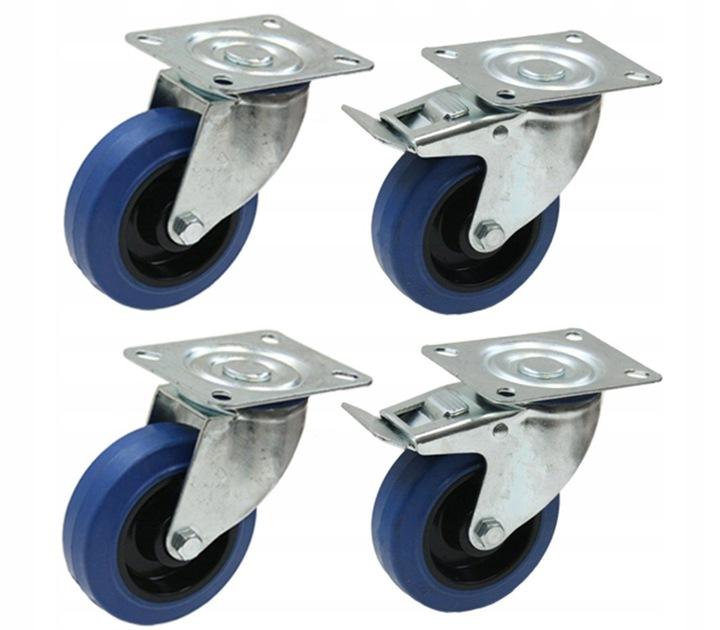 Set de 4 - 100mm blue elastic swivel castor 150kg  100mm blue elastic brake cas_0