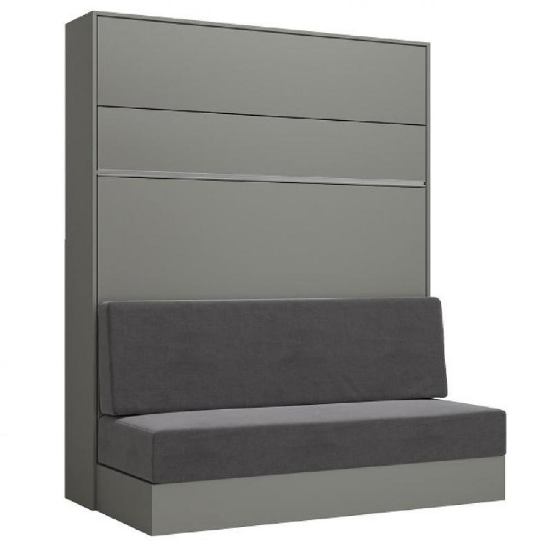 Armoire lit escamotable Genius Sofa gris mat - Canapé gris - Couchage 160x200 cm - Ouverture assistée_0