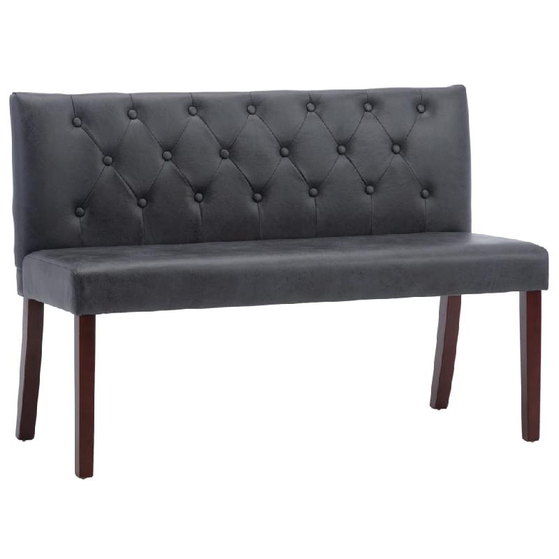 Banquette 120 cm en similicuir daim gris - dossier à motif boutons et pieds en caoutchouc_0