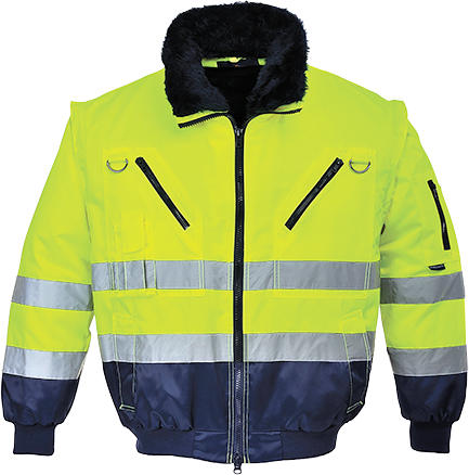 Blouson pilote 3 en 1 haute visibilité jaune marine PJ50 - XL - manches amovibles - col et doublure en fourrure - 9 poches_0