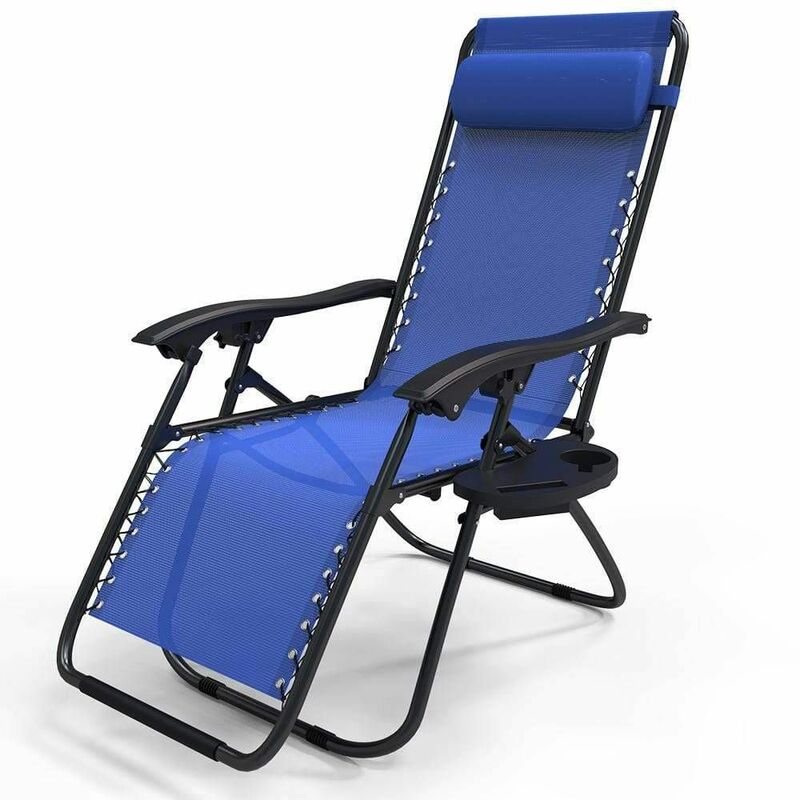 vounot Chaise Longue Inclinable en Textilene avec Porte Gobelet Et Portable Bleue Lot de 2