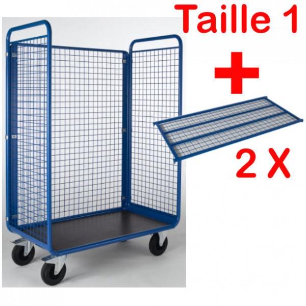 Chariot manuel 3 côtés grillagés - 2 étagères grillagées - Capacité 500 kg - Marque Rolléco_0