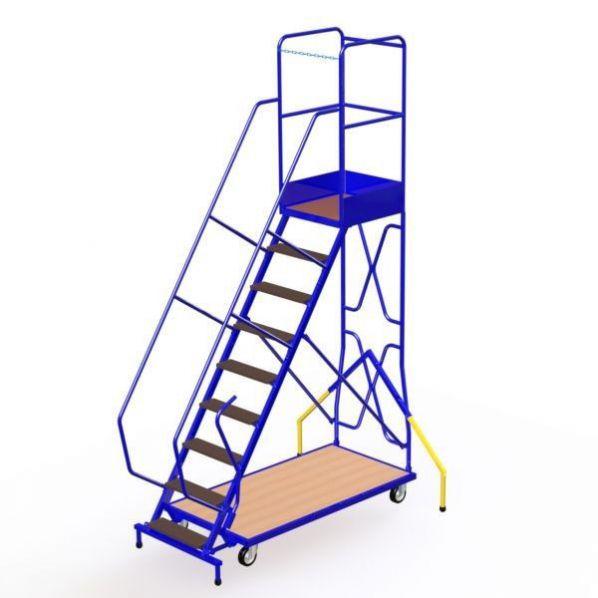 Escabeau mobile Rolléco - 5 à 14 marches avec stabilisateurs automatiques et 9 marches_0