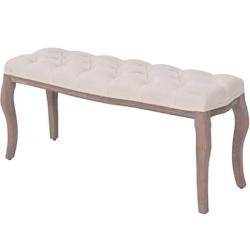 Helloshop26 - Banc banquette lin bois massif 110 x 38 x 48 cm blanc crème 02_0021257 - 3000200481507_0