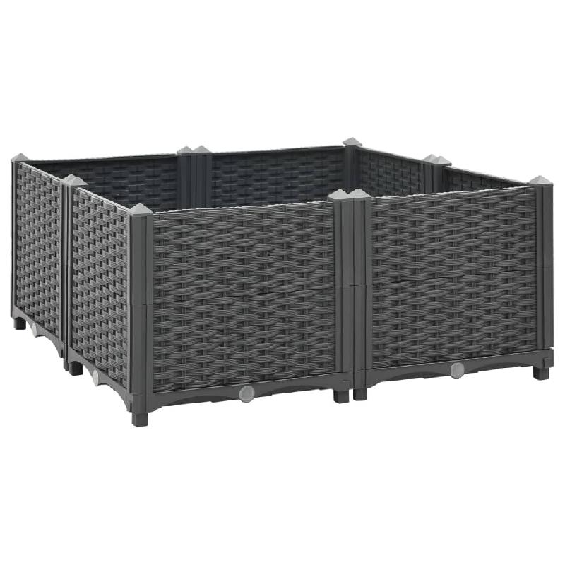 Jardinière lit surélevé - 80 x 80 x 38 cm - Polypropylène gris foncé - Pour plantes, fleurs, jardin - Réf. 02_0000955_0