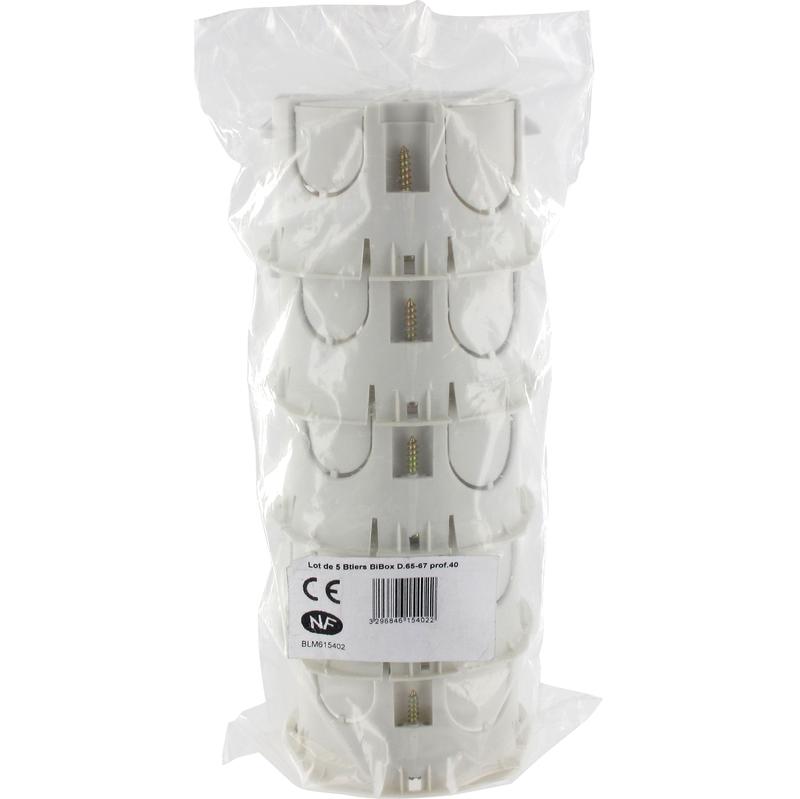 Lot de 5 boîtes d'encastrement BiBox BLM - diamètre 65-67mm - profondeur 40mm - à vis - plastique blanc_0