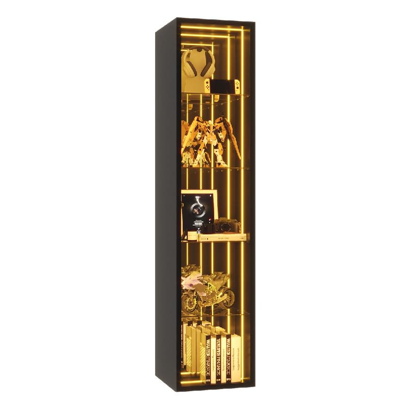 Merax Vitrine LED 30 × 30 × 160 cm, vitrine en Verre Noir, vitrine avec Porte à Cadre en Aluminium, étagères réglables, Verre trempé - noir mul_0