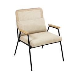 Oviala Business Fauteuil relax en acier, rotin synthétique et tissu écru - blanc polyester 112320_0