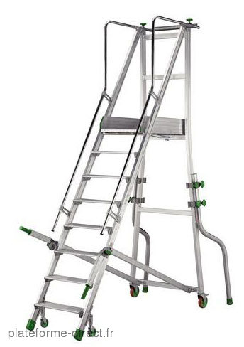 Plateforme de magasinage aluminium - roues arrières à frein et antidérapante - 2 marches_0