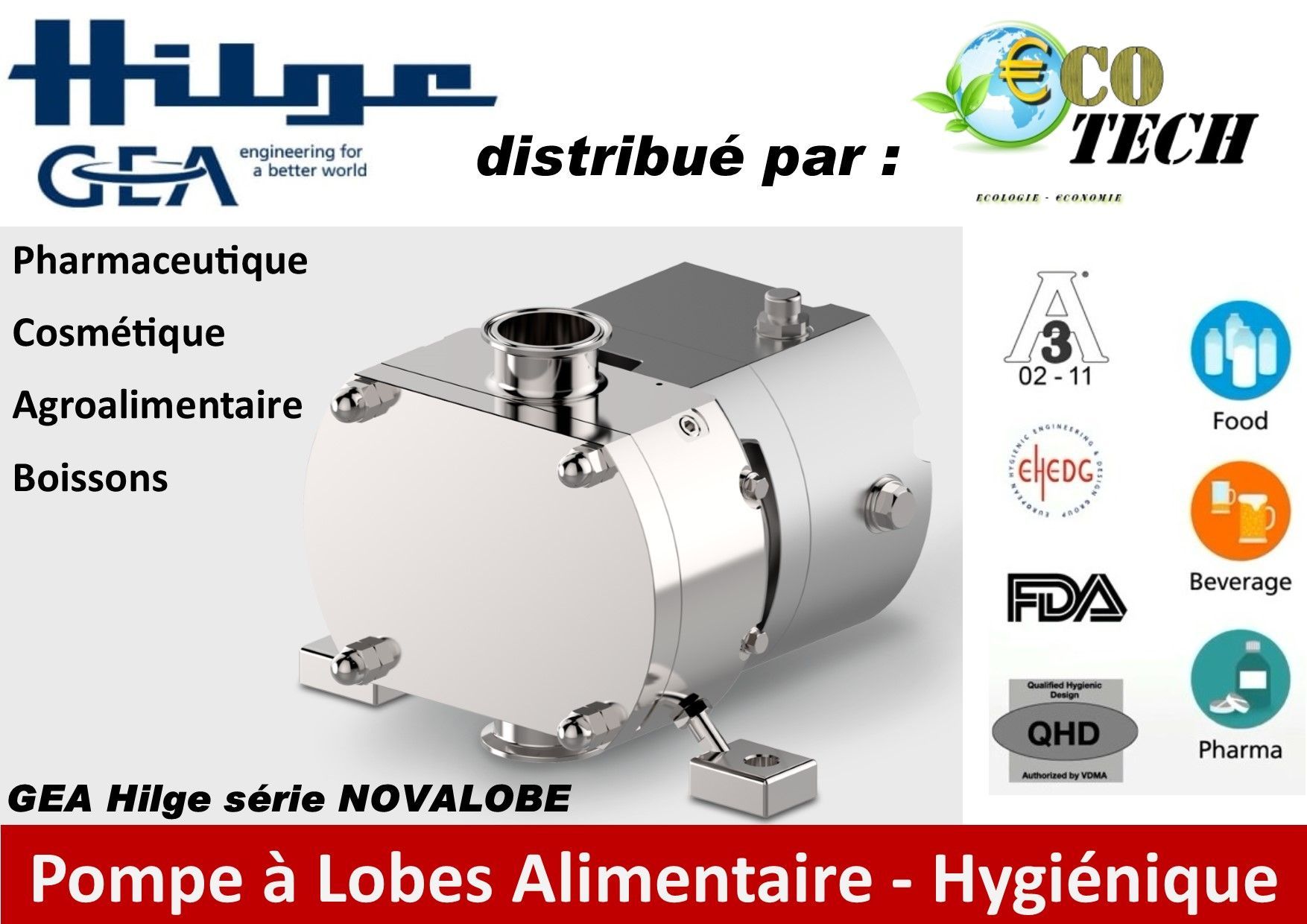 Pompe à lobes inox GEA Hilge NOVALOBE - alimentaire, vinicole, pharmaceutique - conception hygiénique et robuste_0