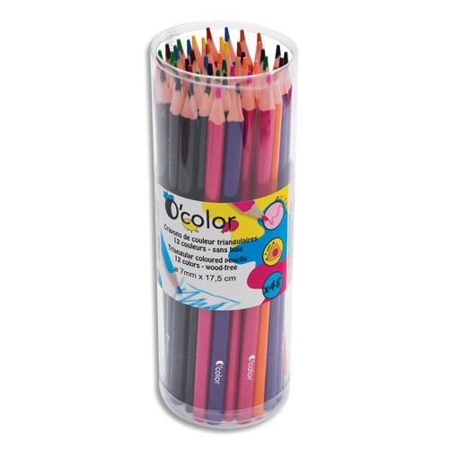 POT DE 48 CRAYONS DE COULEURS O'COLOR EN RESINE TRIANGULAIRE - DIAMETRE CRAYON 7MM, MINE 2,7MM - ASSORTIS - LOT DE 20