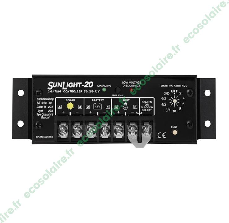 Régulateur de charge solaire SUNLIGHT SL-20L-12V - 20A - Programmable - MORNINGSTAR_0
