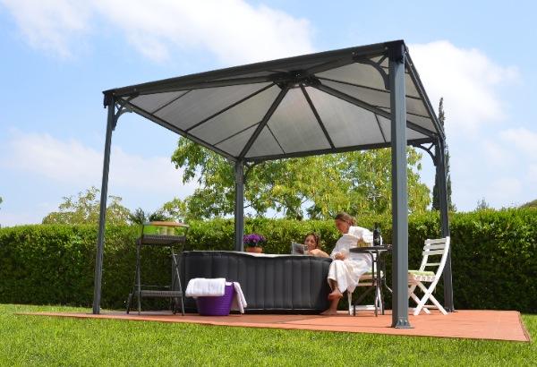 Tonnelle aluminium et polycarbonate 9 m² - abri de jardin moderne et résistant_0