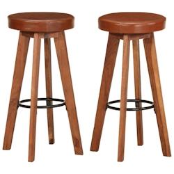 VidaXL Chaises De Bar Lot De 2 Cuir Véritable Et Bois D Acacia Solide - 246260_0
