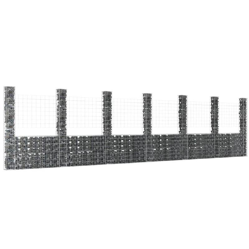 Vidaxl panier de gabion en forme de u avec 7 poteaux fer 740x20x200 cm 151294_0