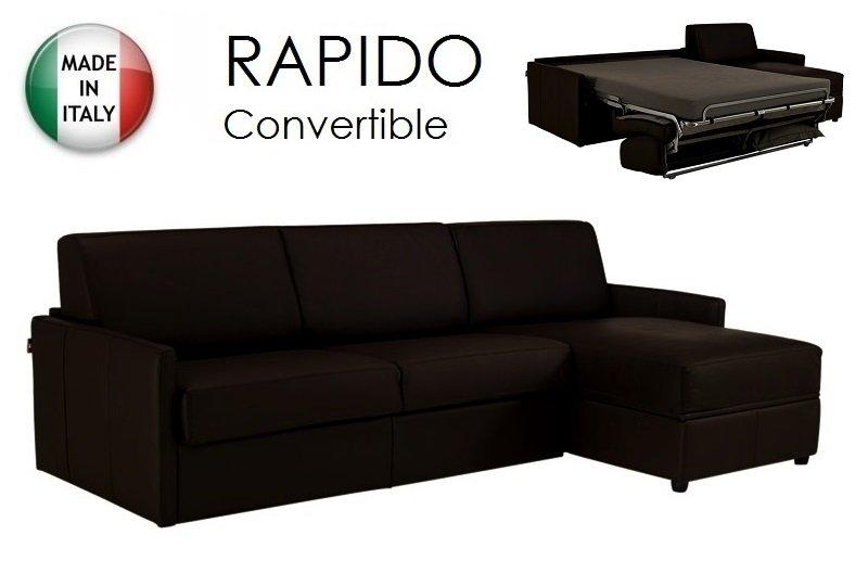 Canapé d'angle SUN convertible express 140cm - cuir vachette marron - matelas 16cm haute résilience_0